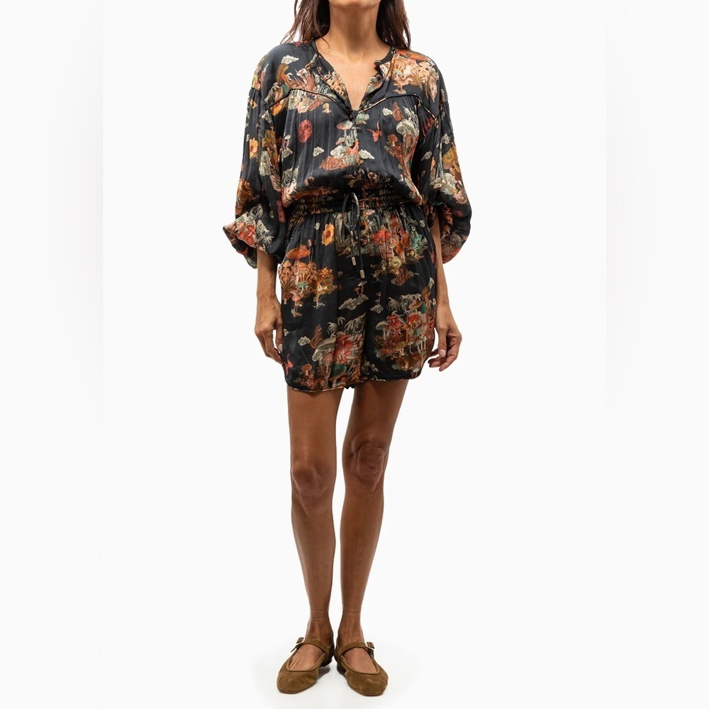 CHUFY Bamboo Playsuit Romper  Magick Mushroom Print  Black NWT